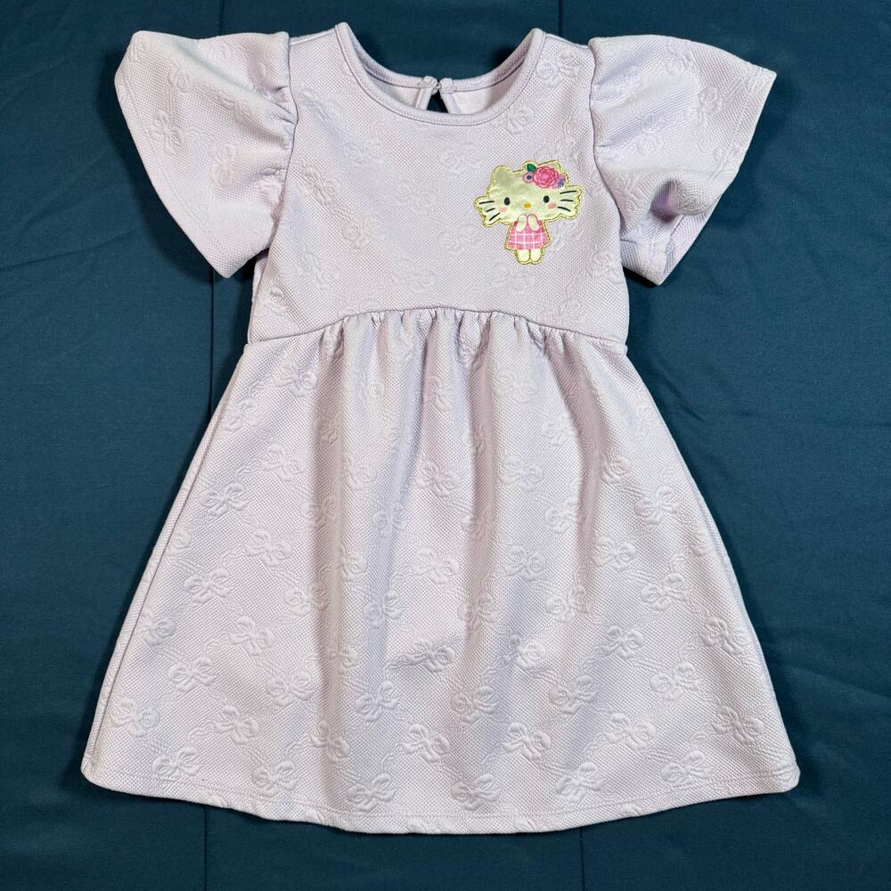 Hello Kitty Girls 3T Lavender Textured Flutter Sleeve Dress